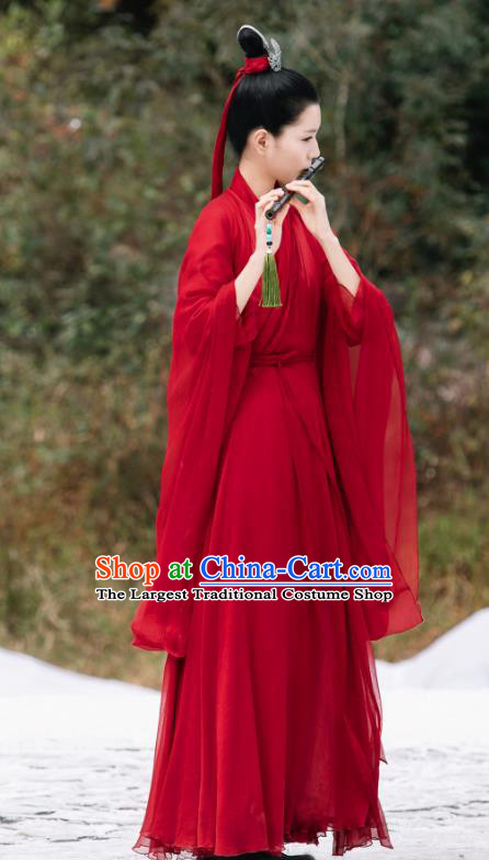 Drama Sansheng Sanshi Pillow Chinese Ancient Infanta of Biyi Bird Tribe Garment Eternal Love of Dream Jie Lu Red Dress and Headpieces