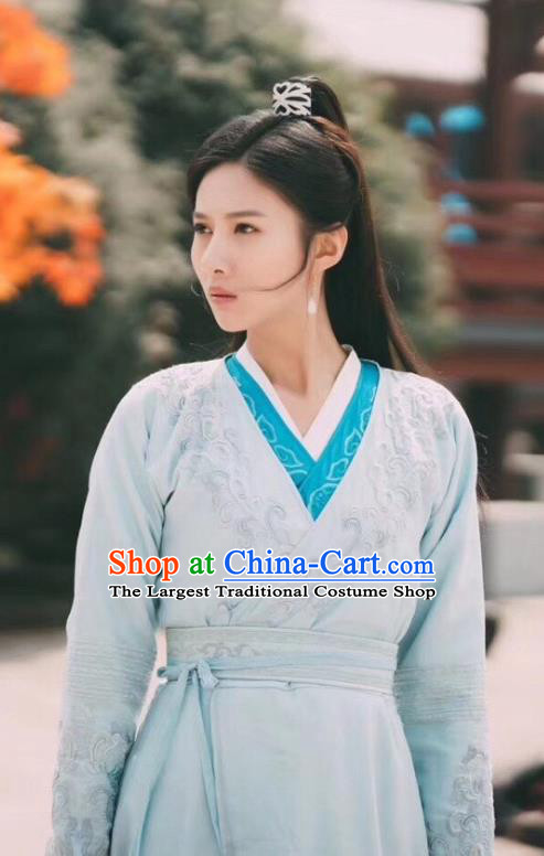 Chinese Ancient Swordswoman Apparels Garment and Hair Accessories Wuxia Drama The Lost Swordship Sun Min Dress Costumes