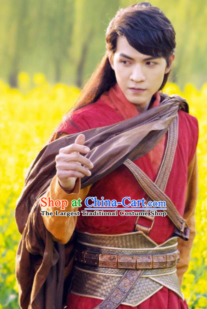 Chinese Ancient Young Knight Red Apparels and Headwear Wuxia Drama The Lost Swordship Swordsman Yi Feng Garment Costumes
