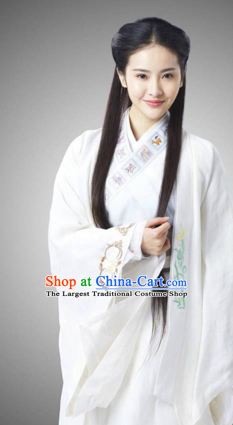 Chinese Ancient Garment Ming Dynasty White Costumes and Headwear Drama Legend of the Concubinage Female Swordsman Liu Ruobing Dress Apparels