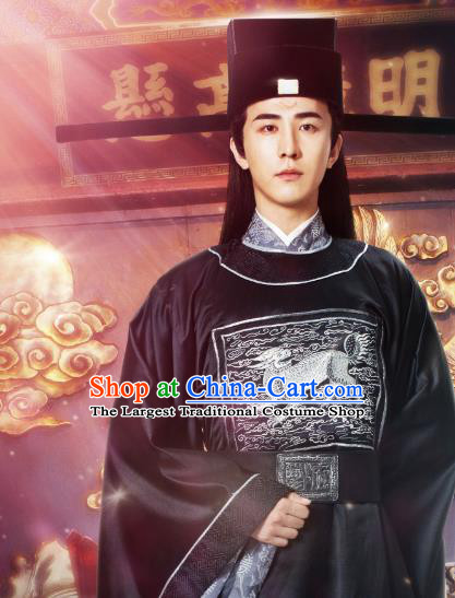 Chinese Ancient Song Dynasty Kylin Official Costumes and Hat Drama Kai Feng Qi Tan Magistrate Official Bao Zheng Garment Apparels