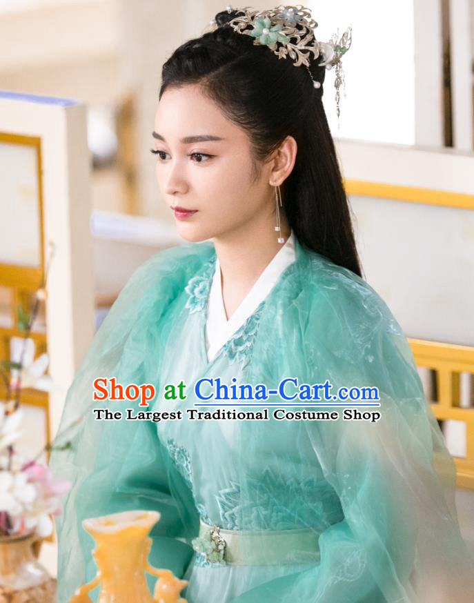 Chinese Ancient Water Deity Dress Garment Drama Eternal Love of Dream Princess Zhi He Costumes and Headpieces