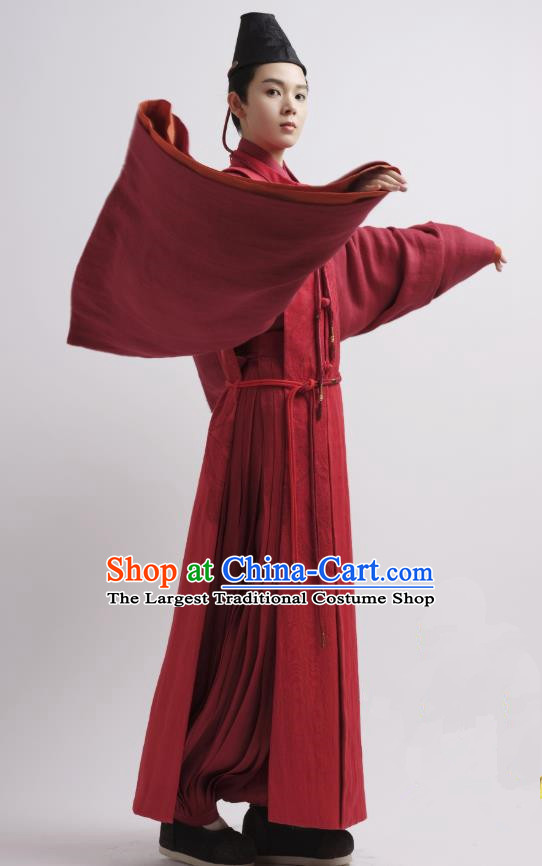 Chinese Ancient Swordsman Red Garment Clothing and Headwear Drama Wu Xin The Monster Killer Liu Qinghu Apparels