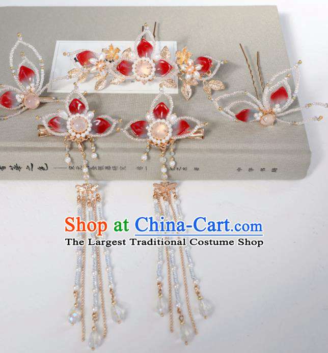 Chinese Ancient Beads Butterfly Hair Clip Jewelry Headwear Hair Accessories Headdress Hairpins Complete Set for Women