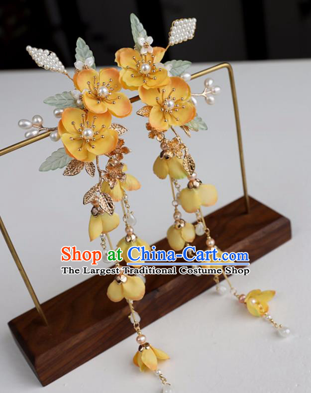 Chinese Ancient Yellow Flowers Tassel Hair Claws Jewelry Headwear Hair Accessories Hair Stick for Women
