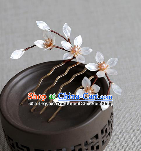 Chinese Ancient Shell Flowers Hair Comb Jewelry Headwear Hair Accessories Ming Dynasty Lily Flowers Hairpin for Women