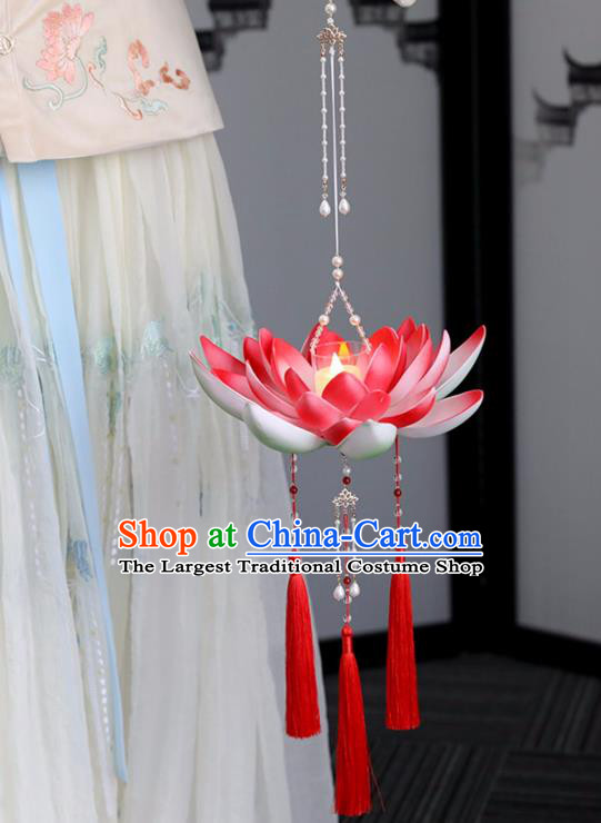 Chinese Ancient Large Red Lotus Lantern Women Accessories Lantern Festival Lamp