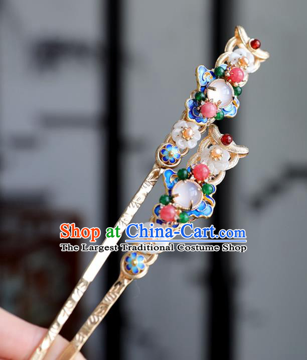 Chinese Ancient Gems Hairpins Jewelry Headwear Hair Accessories Ming Dynasty Women Cloisonne Hair Clips