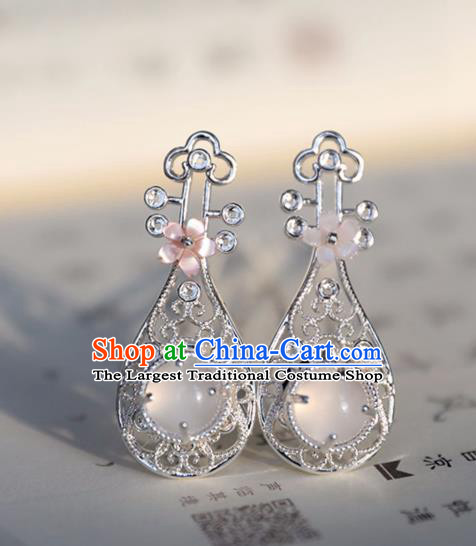 Chinese Ancient Chalcedony Hair Clips Headwear Women Hair Accessories Ming Dynasty Lute Hairpins