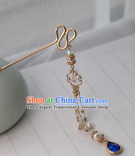 Chinese Ancient Women Royalblue Hair Clip Headwear Hair Accessories Tassel Hanfu Hairpin