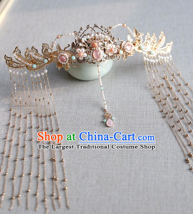 Chinese Ancient Phoenix Coronet Wedding Jewelry Headwear Hair Accessories Tassel Hairpins for Women