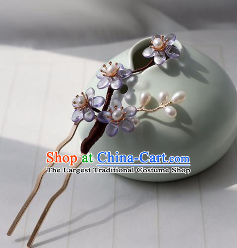 Chinese Ancient Women Purple Beads Plum Hairpin Headwear Hair Accessories Hanfu Hair Clip
