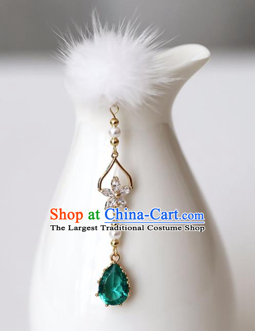 Chinese Ancient Hanfu Green Crystal Tassel Hair Clip Women Hairpin Hair Accessories Headwear