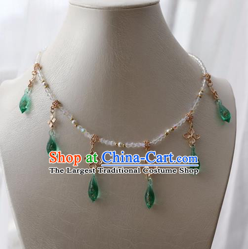 Chinese Ancient Princess Green Crystal Necklace Women Accessories Tassel Necklet Jewelry