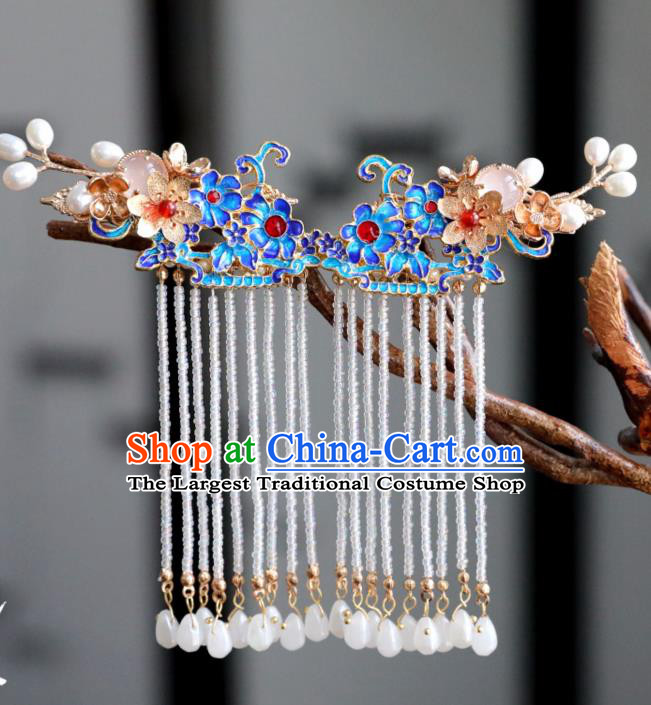 Chinese Ancient Cloisonne Tassel Hair Claws Headwear Women Hair Accessories Ming Dynasty Court Hair Stick Hairpin