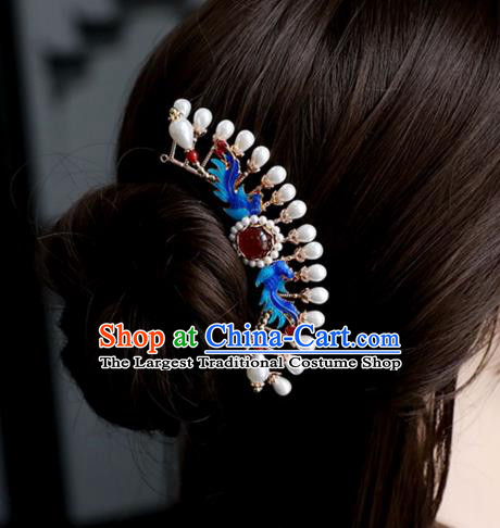 Chinese Ancient Queen Cloisonne Phoenix Hairpin Headwear Women Hair Accessories Ming Dynasty Court Hair Clip