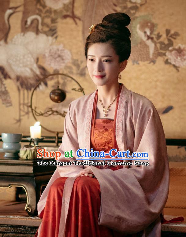 Chinese Ancient Empress of Renzong Dress Historical Costumes and Headpieces Drama Serenade of Peaceful Joy Song Dynasty Queen Garment