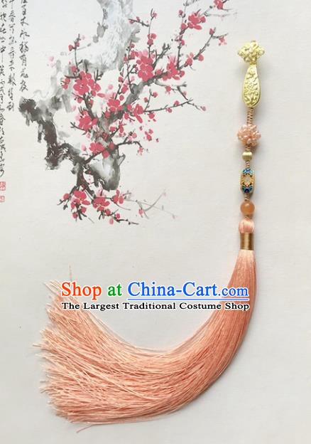 Chinese Ancient Hanfu Orange Tassel Pendant Cloisonne Lappet Brooch Jewelry Accessories