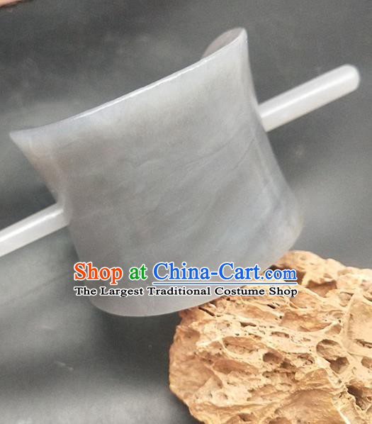 Chinese Ancient Swordsman Grey Jade Hair Crown Handmade Headwear Hair Accessories Hetian Jade Hairpin