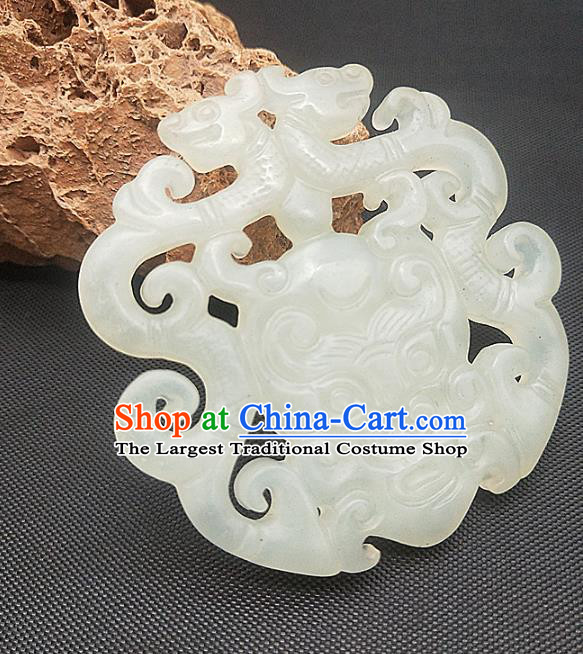 Chinese Ancient Jade Monster Necklace Accessories Hetian Jade Label Craft Carving Dragon Jade Pendant