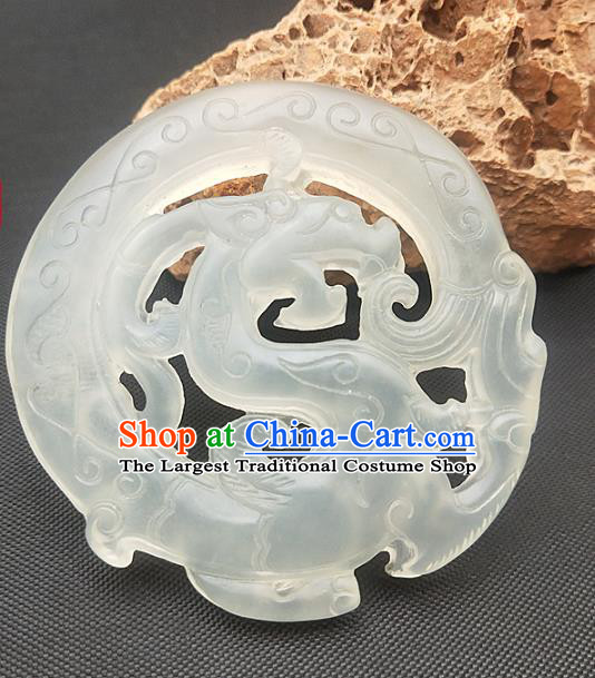Chinese Ancient Jade Accessories Necklace Hsiuyen Jade Label Craft Carving Dragon Jade Pendant