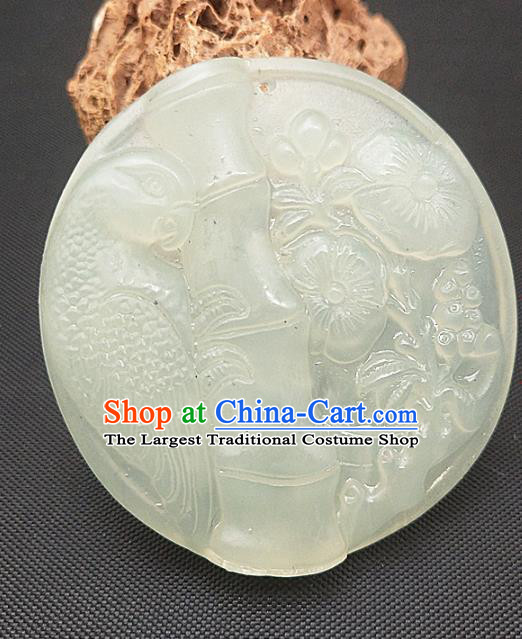 Chinese Handmade Jade Accessories Hsiuyen Jade Label Craft Carving Bamboo Plum Jade Necklace Pendant