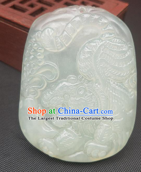 Chinese Handmade Jade Necklace Accessories Craft Pendant Hsiuyen Jade Label Carving Tiger Jade Longevity Lock