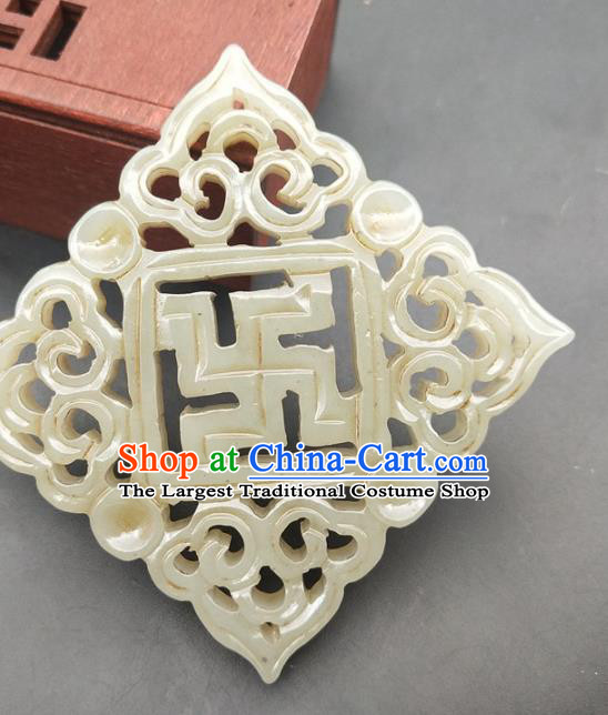 Chinese Handmade Jade Carving Lucky Necklace Accessories Handgrip Craft Jade Jewelry Jade Svastika Pendant