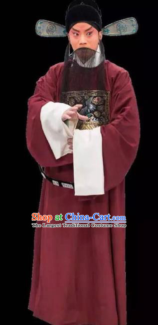 Chinese Peking Opera Old Men Apparel Costumes The Huarong Path Minister Lu Su Garment and Hat