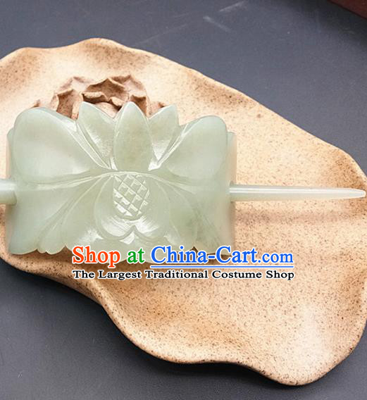 Chinese Ancient Jade Lotus Hairdo Crown Hanfu Hair Accessories Jade Hairpin Hair Clip Headwear