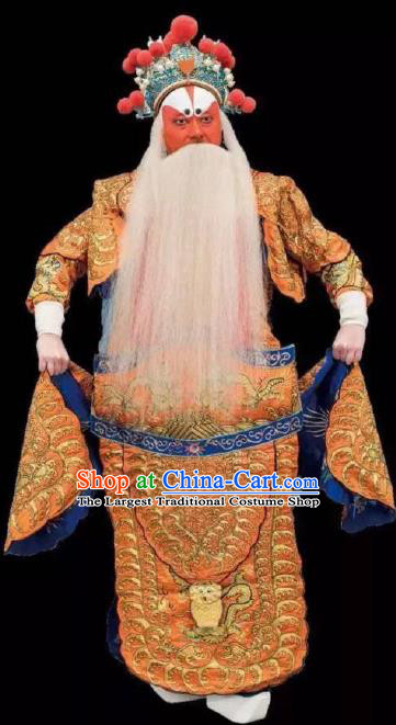 Chinese Peking Opera Old Men Apparel Costumes The Huarong Path Garment General Huang Gai Kao Armor Suit and Helmet