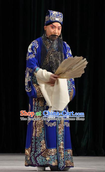 Chinese Peking Opera Military Counsellor Apparel Costumes The Huarong Path Old Men Zhuge Liang Garment and Hat