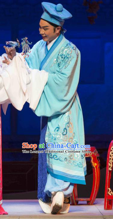 Chinese Peking Opera Sheng Young Male Costumes Double Pearl Phoenix Scholar Wen Bizheng Apparel Garment and Hat