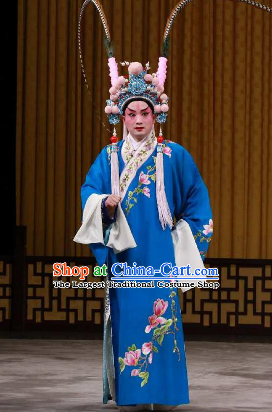 Chinese Peking Opera Garment the Fourth Son Visits His Mother Apparel Costumes Young Men Embroidered Robe and Hat