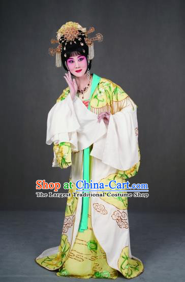 Chinese Peking Opera Costumes the Royal Consort of Tang Apparel Hua Tan Diva Yellow Dress Garment and Headpieces