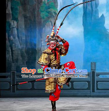 Chinese Peking Opera Garment Martial Men A Monkey King Costumes Sun Wukong Apparel Takefu Kao Armor Suit and Headwear