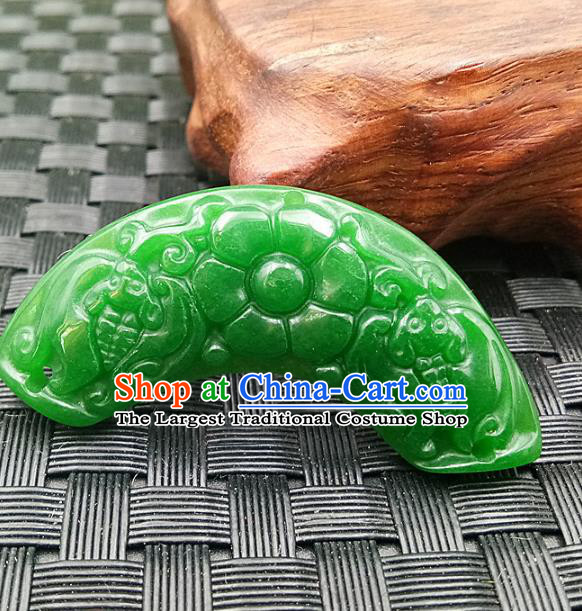 Chinese Handmade Green Jade Arc Necklet Accessories Handgrip Craft Handmade Jade Jewelry Jade Carving Flower Waist Pendant