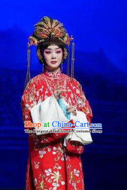 Chinese Cantonese Opera Hua Tan Wedding Red Dress Costumes Princess Chang Ping Peking Opera Diva Apparel Garment and Headdress