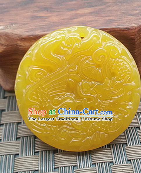 Chinese Handmade Carving Dragon Phoenix Jade Label Accessories Handgrip Craft Handmade Topaz Jade Waist Pendant