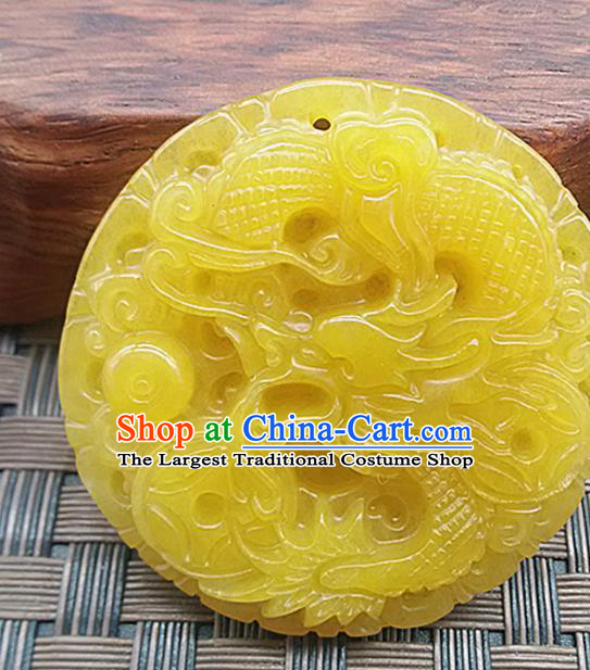Chinese Handmade Carving Dragon Jade Label Accessories Handgrip Craft Handmade Topaz Jade Waist Pendant