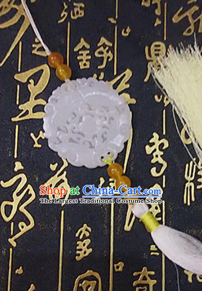 Chinese Handmade Carving Jade Label Belt Accessories Handgrip Craft Handmade White Tassel Waist Pendant