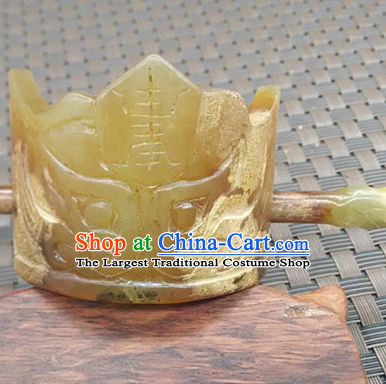 Chinese Ancient Jade Hairdo Crown Hanfu Hair Accessories Carving Monster Jade Hairpin Headwear