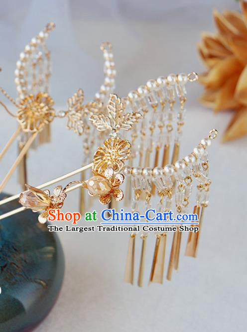 Chinese Ancient Tassel Hair Clip Hanfu Hair Accessories Women Headwear Hairpin Golden Hair Comb Complete Set