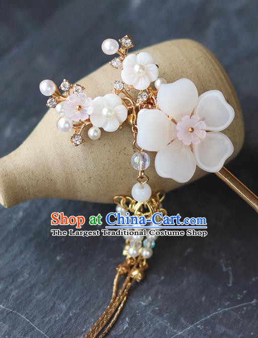 Chinese Ancient Hanfu Tassel Flowers Hair Clip Hair Accessories Women Headwear White Flower Hairpin