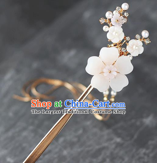 Chinese Ancient Hanfu Tassel Flowers Hair Clip Hair Accessories Women Headwear White Flower Hairpin