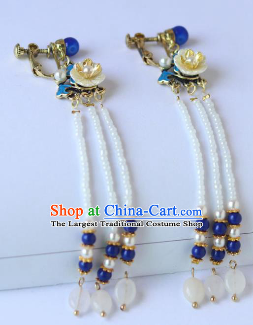 Chinese Ancient Women Hanfu Earrings Jewelry Beads Tassel Ear Accessories