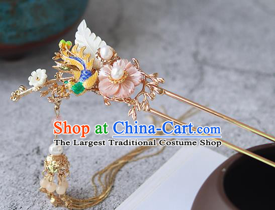 Chinese Ancient Hanfu Hair Accessories Women Golden Tassel Hairpin Headwear Golden Phoenix Hair Clip