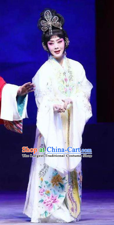 Chinese Cantonese Opera Diva White Dress Apparel Princess Chang Ping Peking Opera Hua Tan Garment Costumes and Headwear