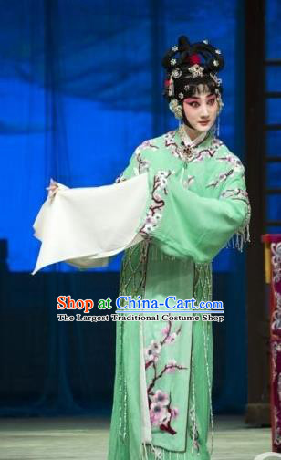 Traditional Chinese Peking Opera Rich Lady Green Dress Apparel Butterfly Fairy Tale Costumes Zhu Yingtai Garment and Headwear