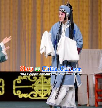 Traditional Chinese Peking Opera Tsing Yi Garment Dress San Niang Jiao Zi Poor Female Costumes and Headwear